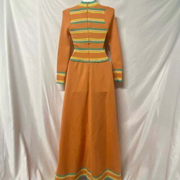 Giamo Knits Dress Vintage 1970's Maxi Peach Yellow Caribbean Green WOW! - Picture 2 of 12